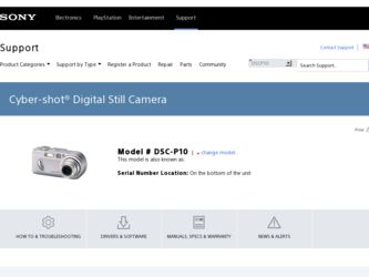 DSC P10 driver download page on the Sony site