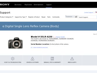 DSLR A230 driver download page on the Sony site