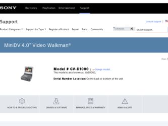 GV D1000 driver download page on the Sony site