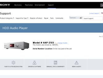 HAP-Z1ES driver download page on the Sony site