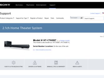 HT-CT60BT driver download page on the Sony site