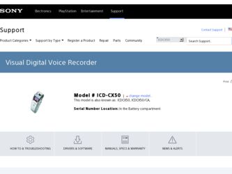 ICD-CX50 driver download page on the Sony site