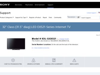 KDL-32EX521 driver download page on the Sony site