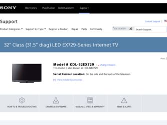 KDL-32EX729 driver download page on the Sony site