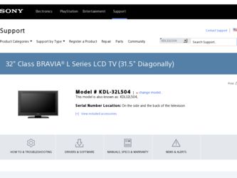 KDL-32L504 driver download page on the Sony site