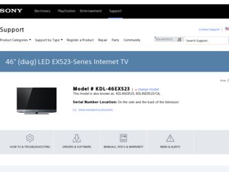 KDL-46EX523 driver download page on the Sony site