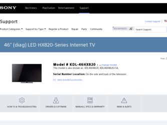 KDL-46HX820 driver download page on the Sony site