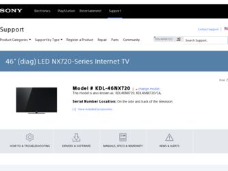 KDL-46NX720 driver download page on the Sony site