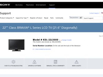 KDL22L5000 driver download page on the Sony site