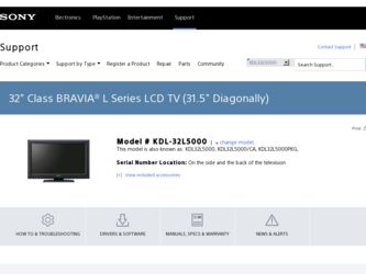 KDL32L5000 driver download page on the Sony site