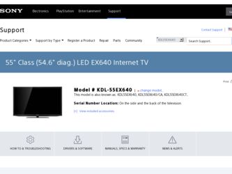 KDL55EX640 driver download page on the Sony site