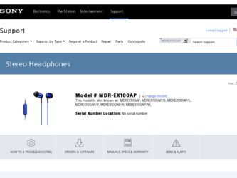 MDR-EX100AP driver download page on the Sony site