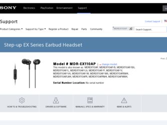 MDR-EX110AP driver download page on the Sony site