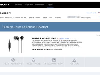 MDR-EX15AP driver download page on the Sony site