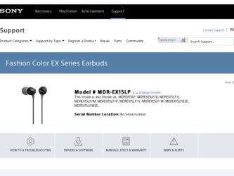 MDR-EX15LP driver download page on the Sony site