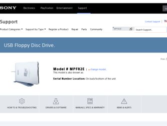 MPF82E driver download page on the Sony site
