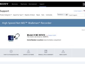 MZ-NF610 driver download page on the Sony site