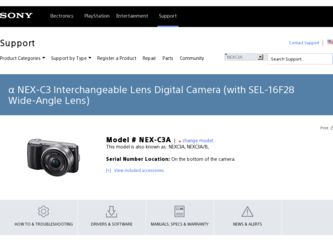 NEX-C3A driver download page on the Sony site