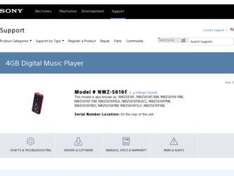NWZ-S616FPNK driver download page on the Sony site