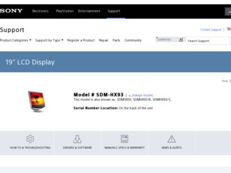 SDM-HX93 driver download page on the Sony site