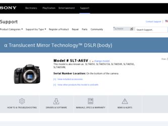 SLT-A65VK driver download page on the Sony site