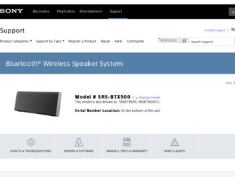 SRS-BTX500 driver download page on the Sony site