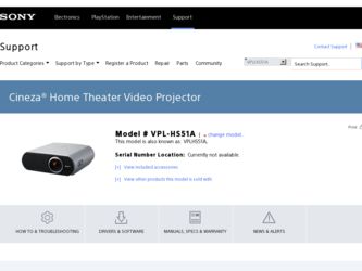 VPL-HS51A driver download page on the Sony site