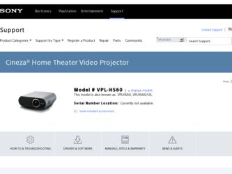 VPL HS60 driver download page on the Sony site