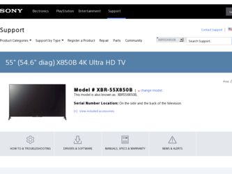 XBR-55X850B driver download page on the Sony site