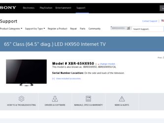 XBR-65HX950 driver download page on the Sony site
