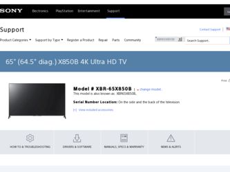 XBR-65X850B driver download page on the Sony site