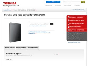 HDTD105XK3D1 driver download page on the Toshiba site