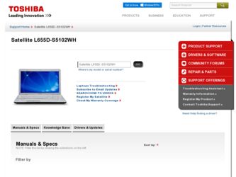 L655D-S5102WH driver download page on the Toshiba site