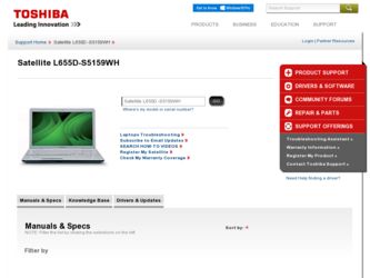 L655D-S5159WH driver download page on the Toshiba site
