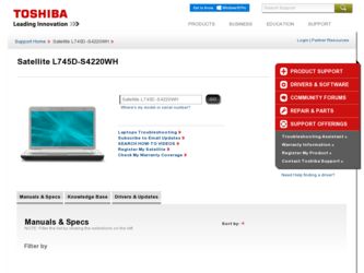 L745D-S4220WH driver download page on the Toshiba site