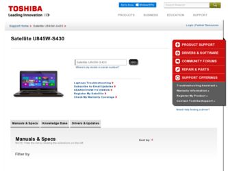 U845W-S430 driver download page on the Toshiba site