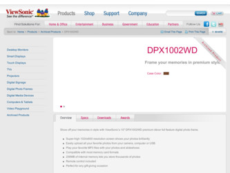 DPX1002WD driver download page on the ViewSonic site