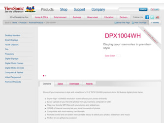 DPX1004WH driver download page on the ViewSonic site