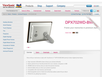 DPX702WD-BW driver download page on the ViewSonic site