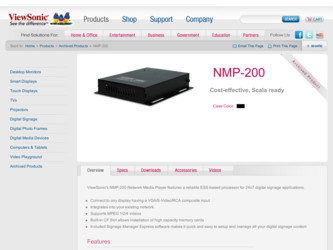 NMP-200 driver download page on the ViewSonic site