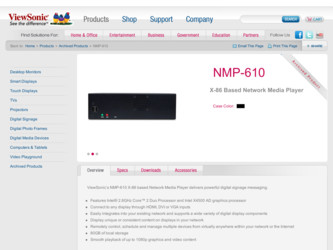 NMP-610 driver download page on the ViewSonic site