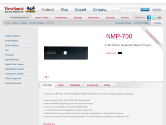 NMP-700 driver download page on the ViewSonic site