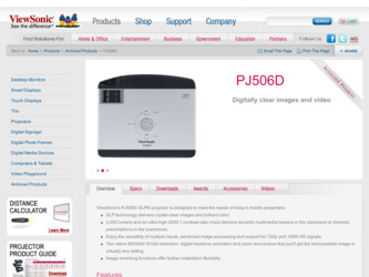PJ506D driver download page on the ViewSonic site