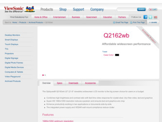 Q2162WB driver download page on the ViewSonic site