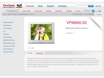 VFM840-52 driver download page on the ViewSonic site