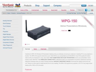 WPG-150 driver download page on the ViewSonic site